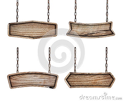 Set of wooden signs with chain Stock Photo