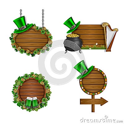 set of wooden signs. st. patrick's day banners with space for your text. patrick wooden signboards Stock Photo