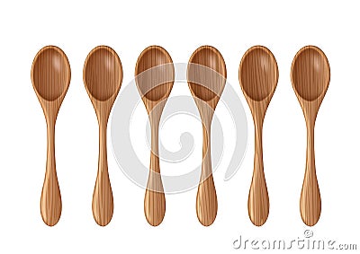 Set Wooden spoons for food on white background. Vector Illustration