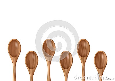 Set Wooden spoons for food on white background. Vector Illustration