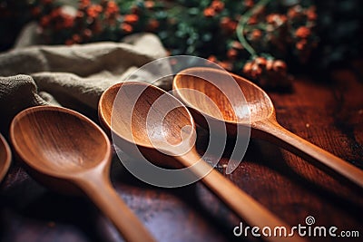 Set of wooden spoons Stock Photo