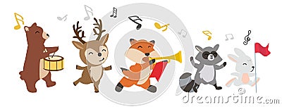 Woodland animals cheerful playing music set Vector Illustration