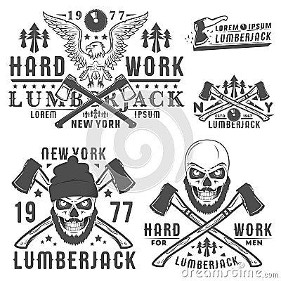 Set or woodman for t shirt and tattoo lumberjack vinage style,emblems and logo. Vector Illustration