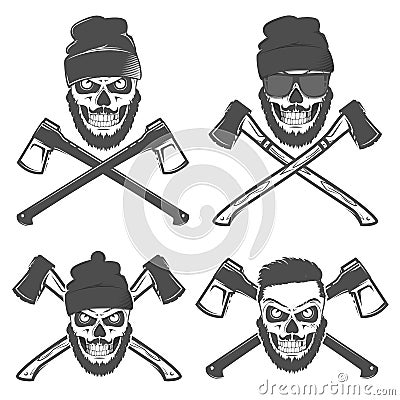 Set or woodman for t shirt and tattoo lumberjack vinage style,emblems and logo. Vector Illustration