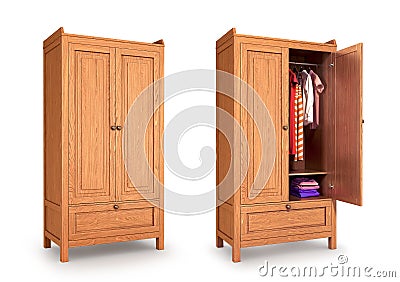 Set of woods cupboards. Cartoon Illustration