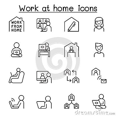 Set of Work at home line icons. contains such Icons as, business people, video conference, online meeting, business people, Vector Illustration