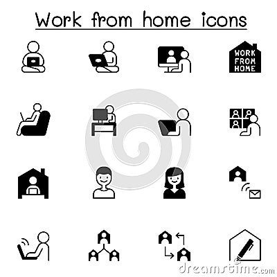 Set of Work at home line icons. contains such Icons as, business people, video conference, online meeting, business people, Vector Illustration