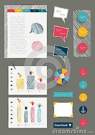 Set of work office web layout elements. Vector Illustration