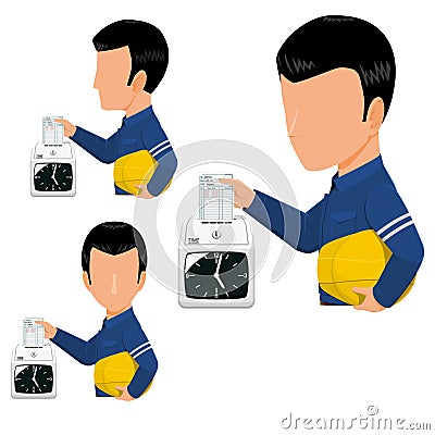 Set of worker is checking out with the dial time recorder in the afternoon Vector Illustration