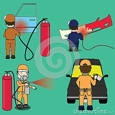 Set of worker and his work. Vector Illustration