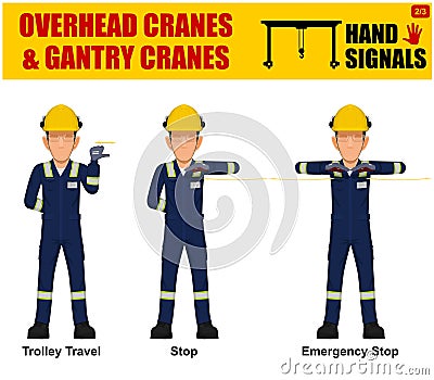 Set of worker present Overhead cranes hand signal on white background Vector Illustration