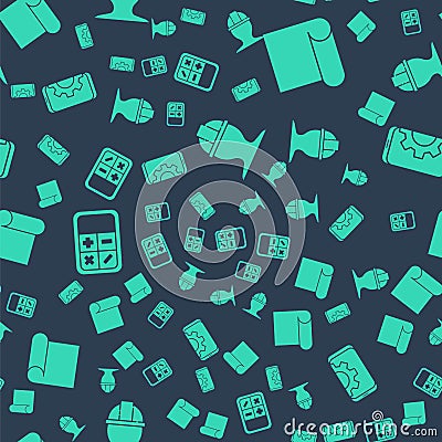 Set Worker safety helmet, Graphing paper for engineering, Calculator and Setting on smartphone on seamless pattern Vector Illustration