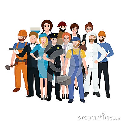 Set workers team, profession people uniform, cartoon vector illustration Vector Illustration