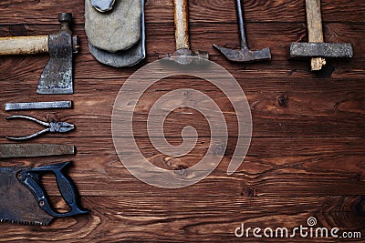 The set of workers vintage worn working hand tools Stock Photo