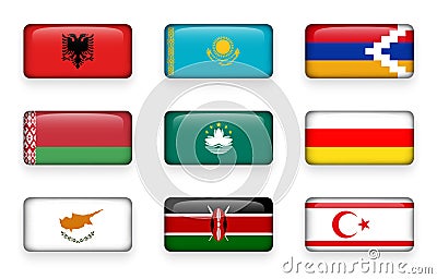 Set of world flags rectangle buttons Albania . Kazakhstan . Nagorno-Karabakh . Belarus . Macao . South Ossetia . Cyprus . Kenya Vector Illustration