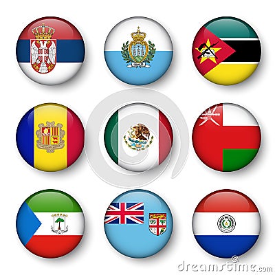 Set of world flags round badges Vector Illustration