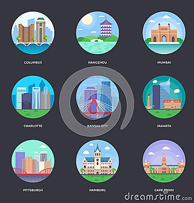 Vector Illustration Collection Of World Cities Cartoon Illustration