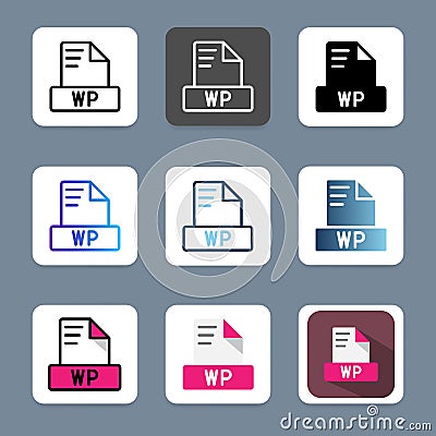 Set wp document file type icons. symbol file format with a modern appearance for digital design Vector Illustration