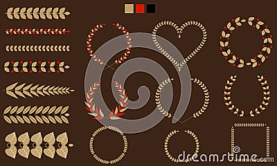 Set of Wreaths, branches, leaf with flat tricolor. Vector illustration. Vector Illustration