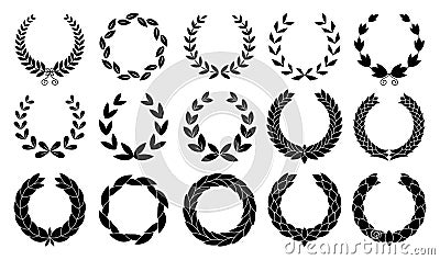 Set of wreaths circular laurel heraldry reward achievement leaf nobility laurel wreath. Vector Illustration