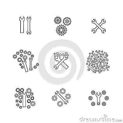 Set of wrenches and gears Vector Illustration