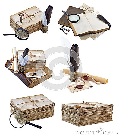 Set with written implements Stock Photo