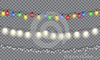 Set of xmas colorful glowing garland. Vector Illustration