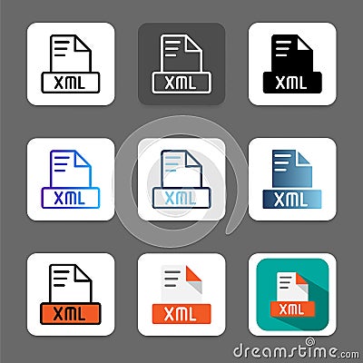 Set xml document format file icons. which is suitable for website, applications and interfaces Vector Illustration