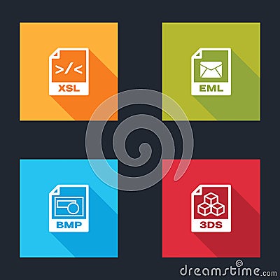Set XSL file document, EML, BMP and 3DS icon. Vector Vector Illustration