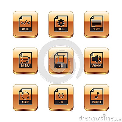 Set XSL file document, GIF, JS, , M3U and TXT icon. Vector Vector Illustration
