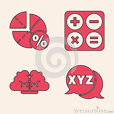 Set XYZ Coordinate system, Graph, schedule, chart, diagram, Calculator and Human brain icon. Vector Vector Illustration