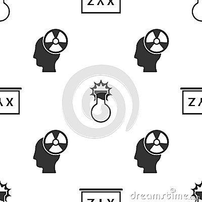 Set XYZ Coordinate system, Test tube and flask and Head and radiation symbol on seamless pattern. Vector Vector Illustration