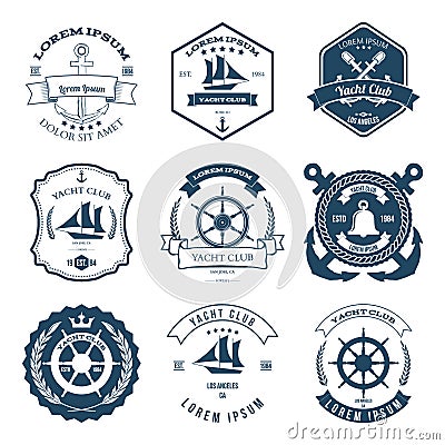 Set of Yacht Club Labels Design Elements Vector Vector Illustration