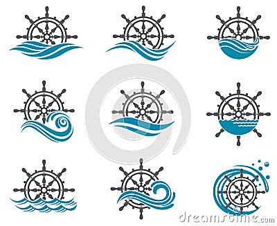 Set of yacht helm wheel Vector Illustration