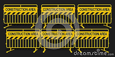 Set of yellow balustrade steel barrier with construction sign on transparent background Vector Illustration