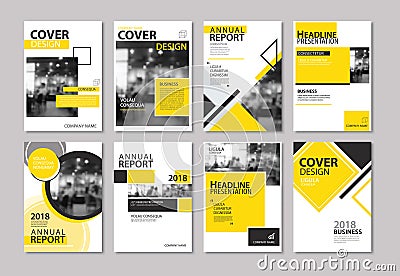 Set of yellow cover annual report, brochure, design templates. U Vector Illustration