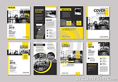 Set of yellow cover and layout brochure, flyer, poster, annual r Vector Illustration