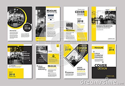 Set of yellow cover and layout brochure, flyer, poster, annual r Vector Illustration