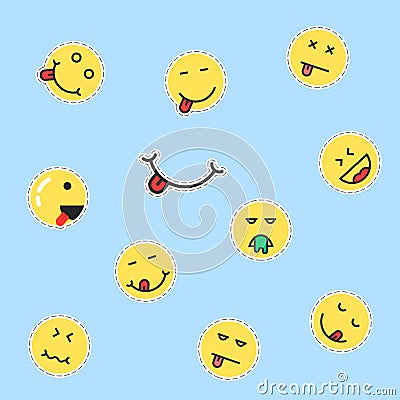 Set of yellow emoji patches Vector Illustration