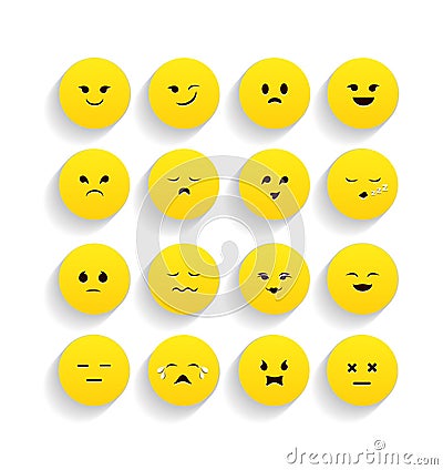 Set of yellow emoticons in flat style. Vector Illustration