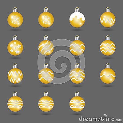 Set of yellow golden shiny Ball Christmas Decoration with Glossy / glowing effect Vector Illustration