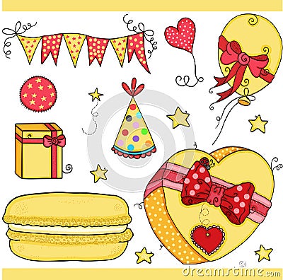 Set with yellow love party elements for design Vector Illustration