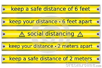 Set of yellow tape caution concerning social or safe distancing in a outbreak period vector isolated Vector Illustration