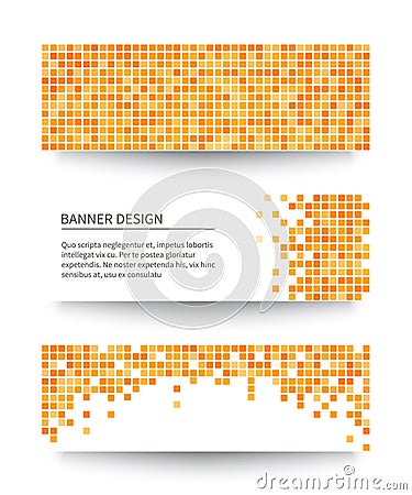 Set of yellow pixel banners. Vector Illustration