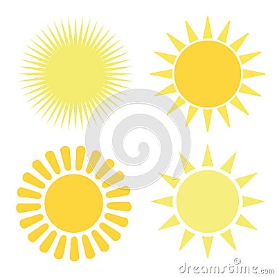 Set of yellow symbols of the sun with rays. Sun icon vector eps10 Vector Illustration