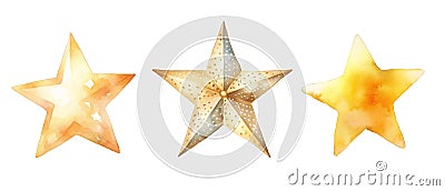 Set of Yellow watercolor stars. Stock Photo