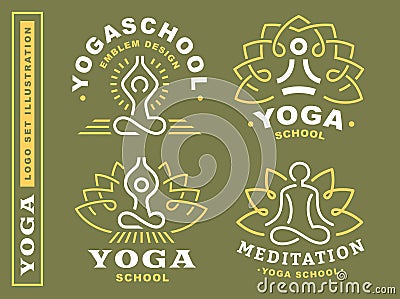 Set yoga logos - vector illustration, emblem on green background Vector Illustration