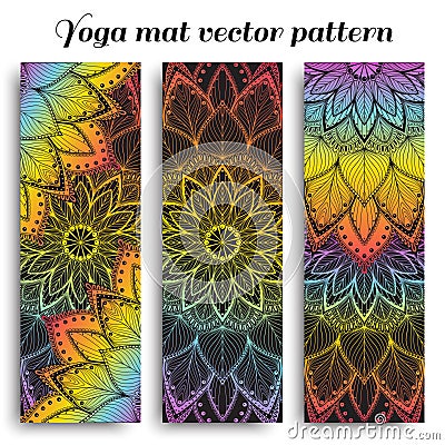 Set of yoga mat vector pattern with flower mandalas Vector Illustration