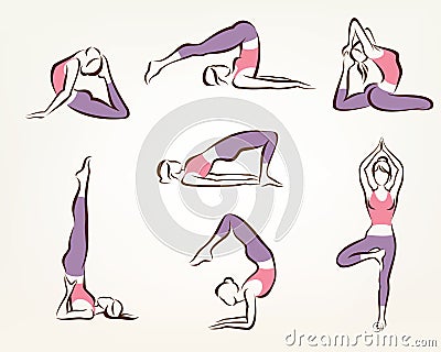 Set of yoga and pilates poses Vector Illustration