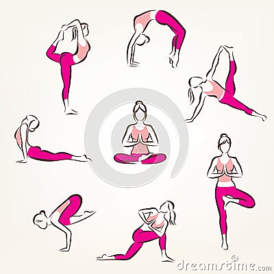 Set of yoga and pilates poses symbols Vector Illustration